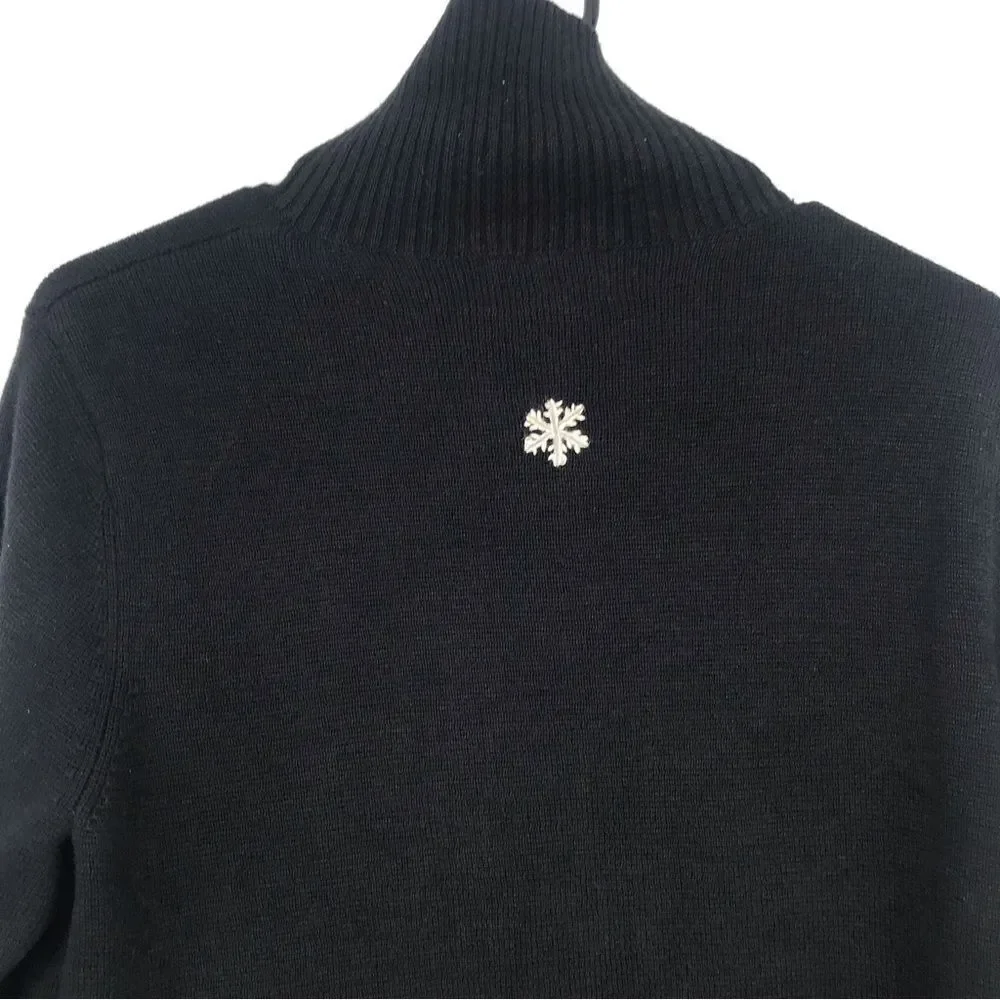 Woolrich Black Knit Snowman Snowflake Zip Up Cardigan Holiday Ski Lodge Sweater